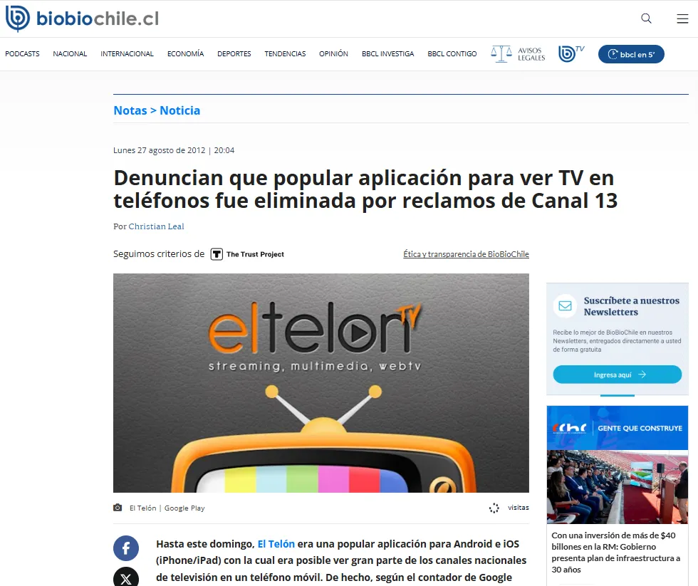 Anuncio de El Telon en AppStore